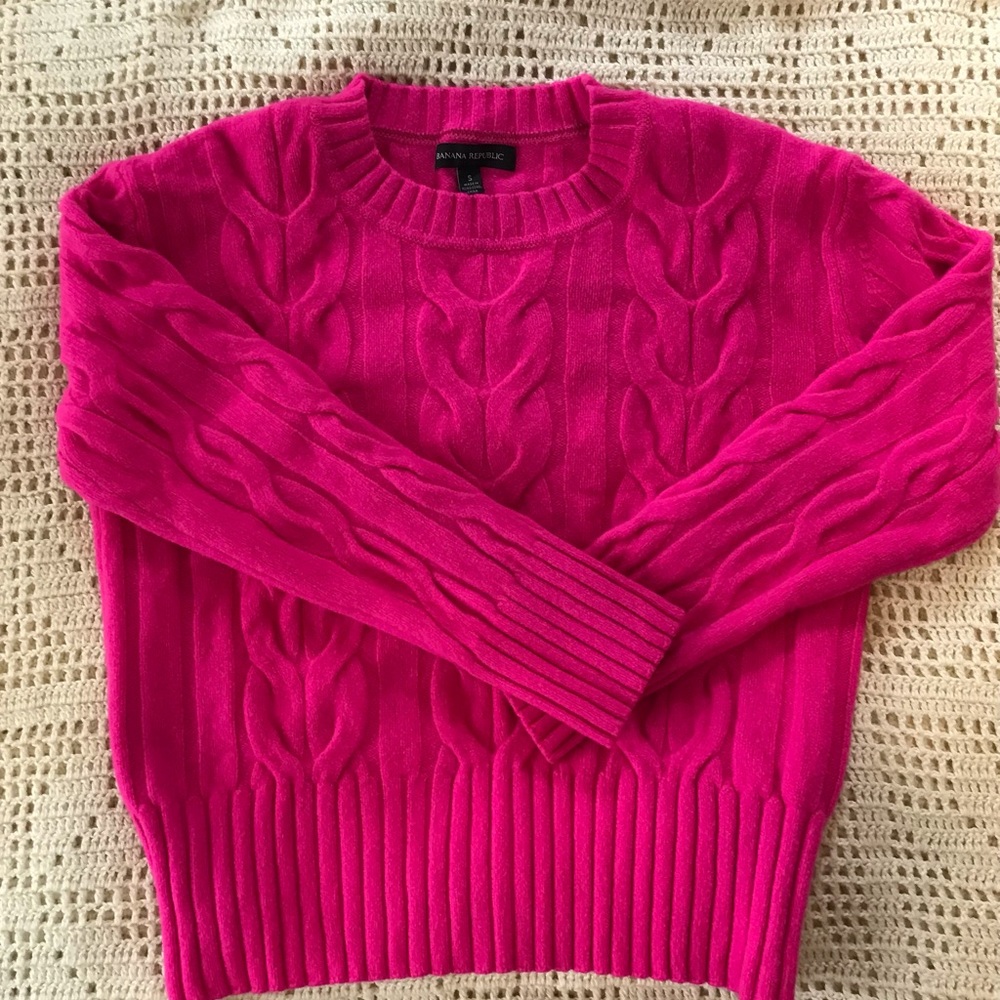 Banana Republic Bright Pink Merino Extra Fine Wool Sweater